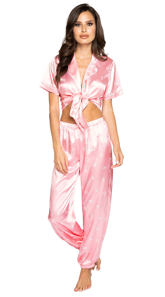 Love Struck Satin Pajama Pant Set Pink Satin Pajama Pant Set Yandy Com