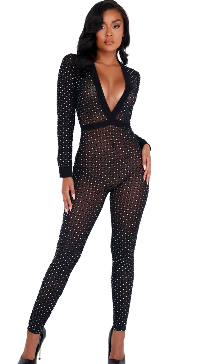 Desirable Bedazzle Catsuit, Sexy Sheer Mesh Lingerie - Yandy.com