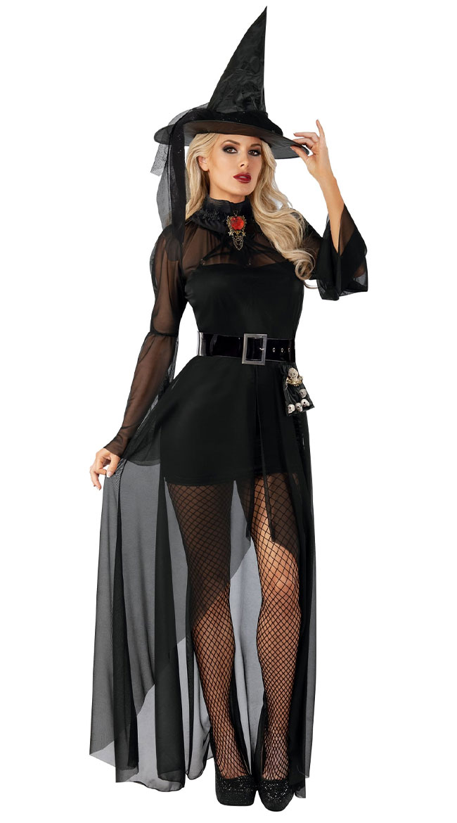 Embrace your love for darkness in this You Goth It Witch costume featuring ...