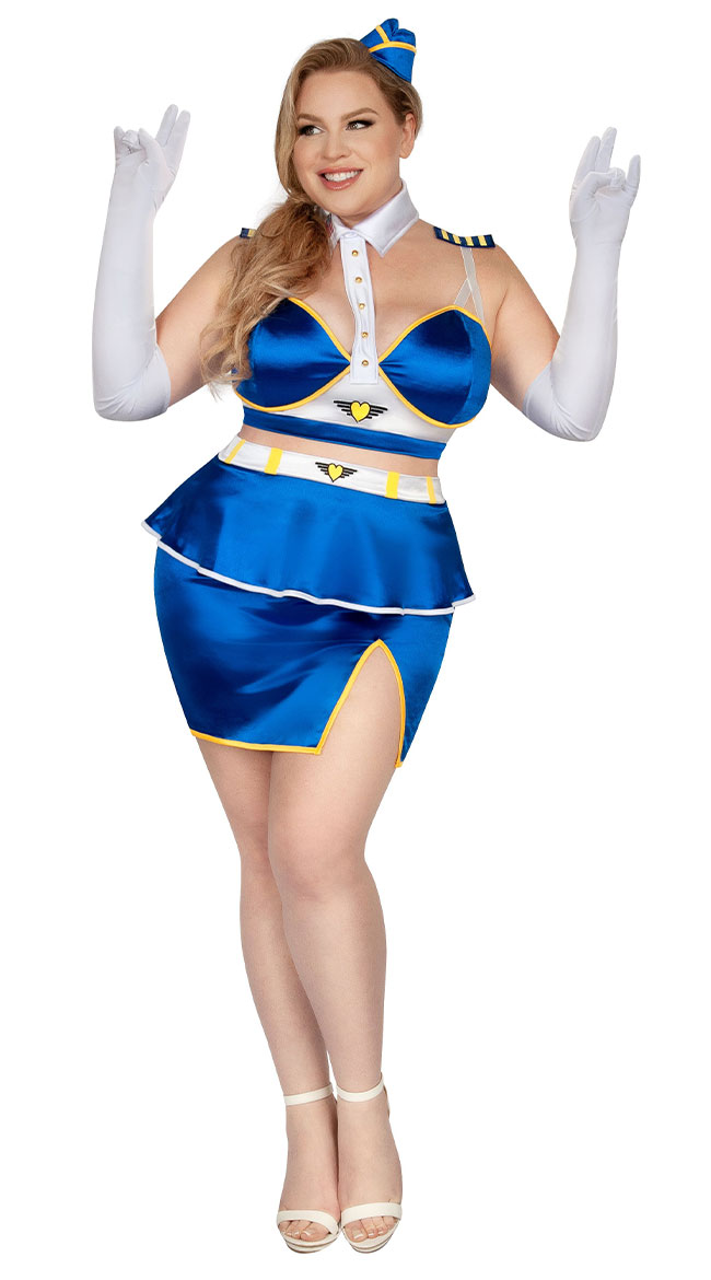 Plus Size Fly Babe Costume, Plus Size Sexy Flight Attendant