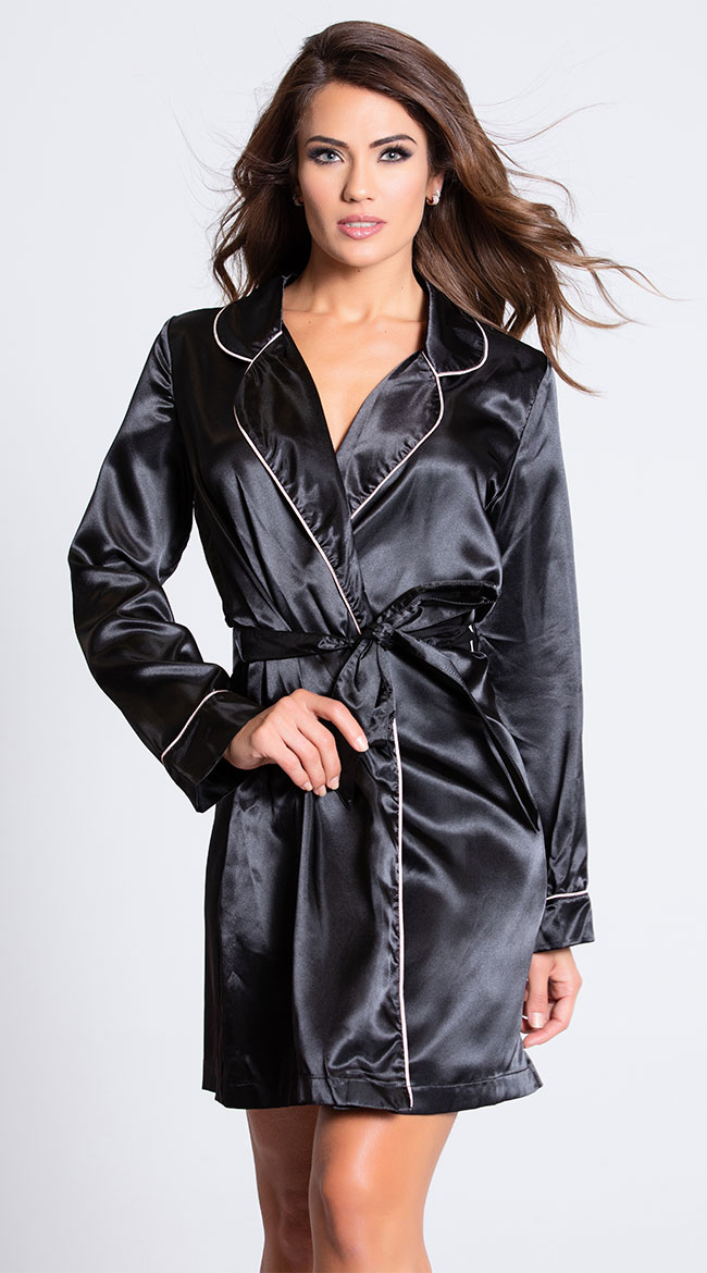 pink and black satin robe