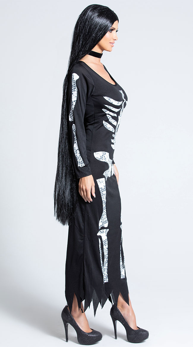 Skeleton Midi Dress Costume, Black Skeleton Dress - Yandy.com
