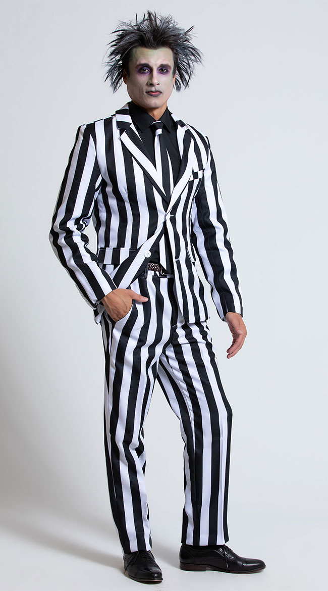 black and white striped pants suit