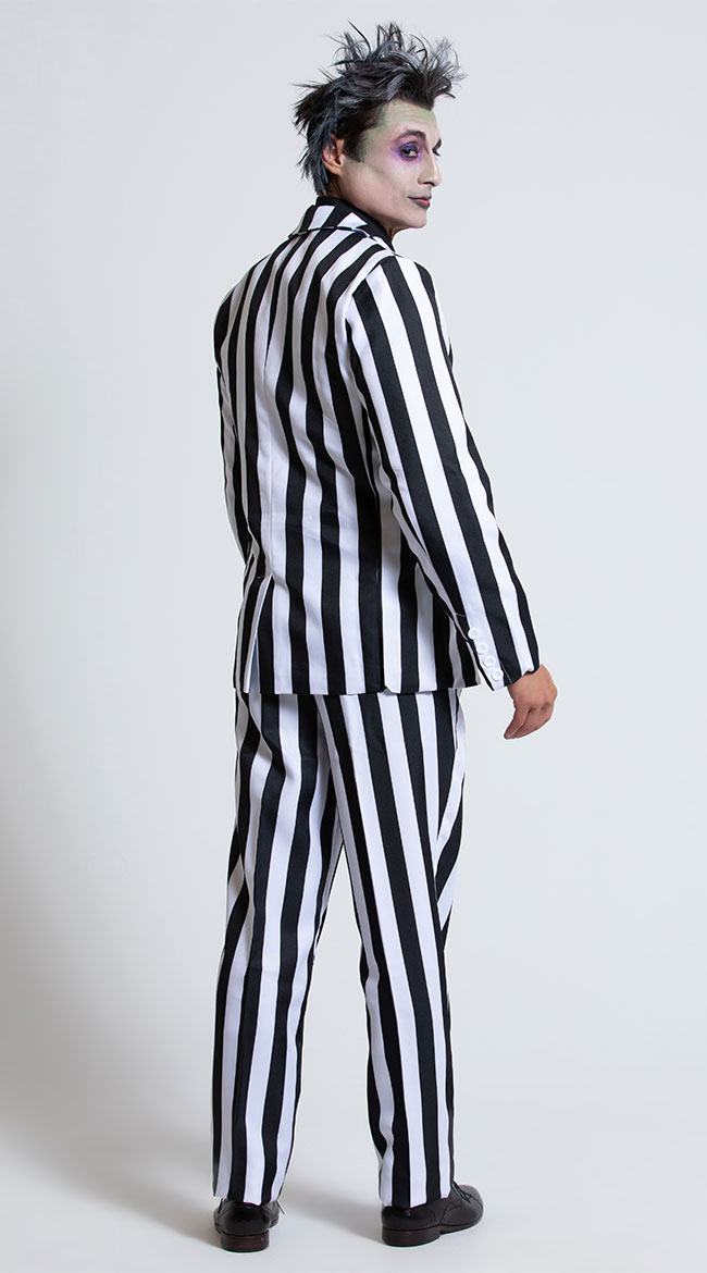 Men's White and Black Striped Suit Costume, Mens Striped Costume Suit