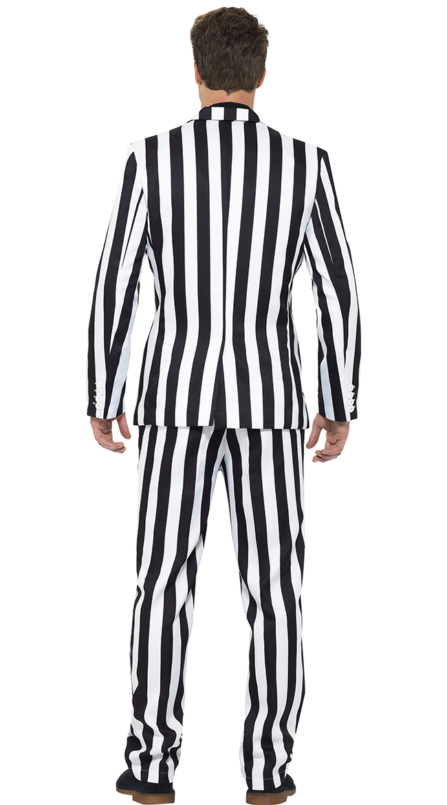 Men's White and Black Striped Suit Costume, Mens Striped Costume Suit