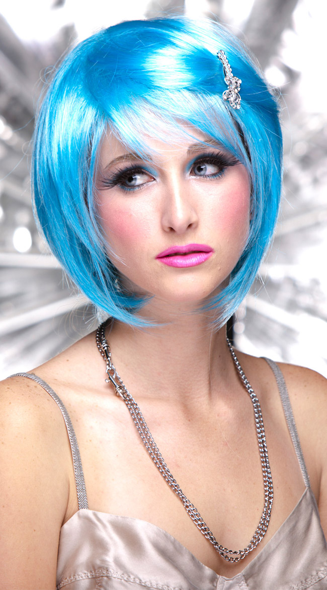 Cool Blue Short Bob Wig, Blush Mystic Cool Blue Wig, Blue Short Wig