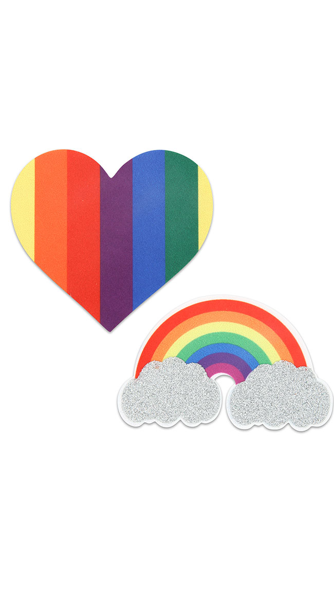 2-Pack Pride Rainbow Heart Pasties, Rainbow Pride Accessories
