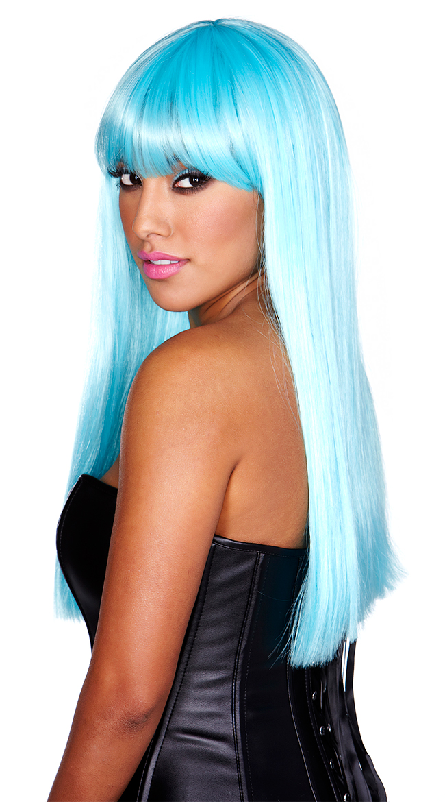 Long Neon Light Blue Wig Neon Light Blue Costume Wig Neon Rave Wig 