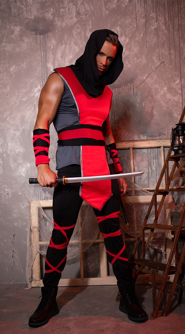 Mens Deadly Combat Ninja Costume, Mens Red Ninja Costume –