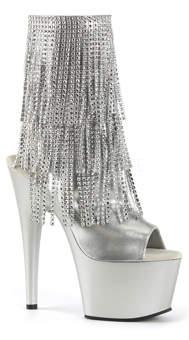 7" Rhinestone Fringe Ankle Boot, Fringe Ankle Boot, Fringe Boots