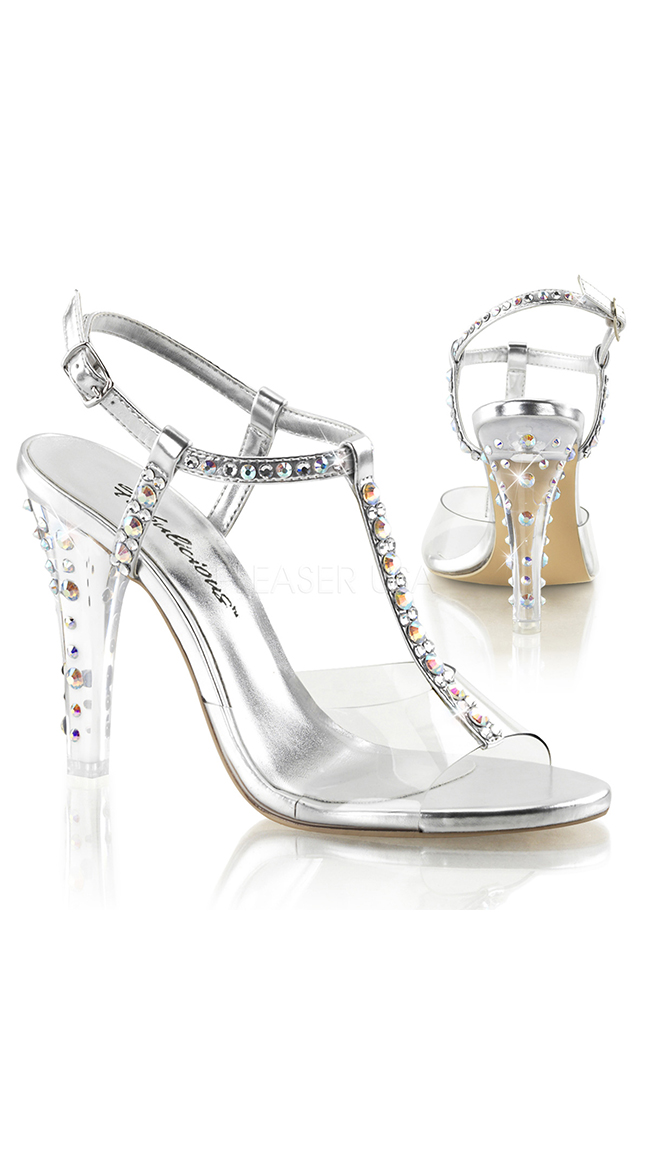 clear strap silver heels