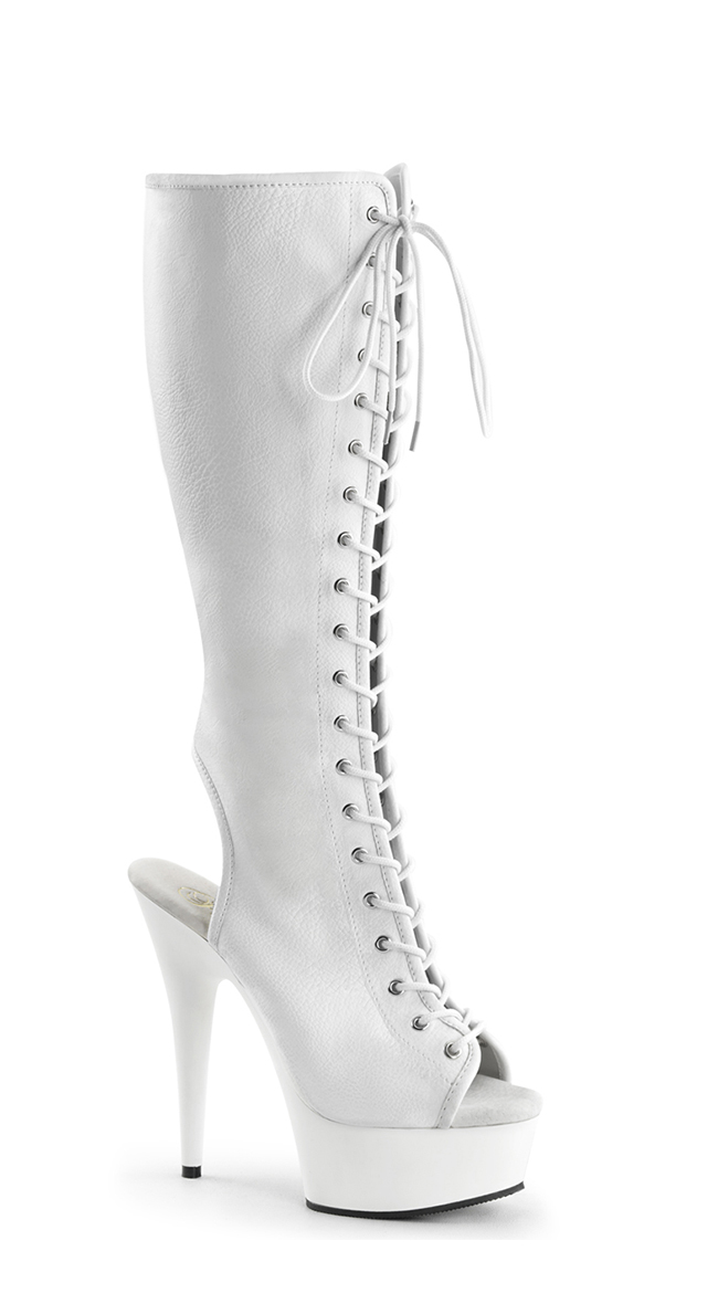 open toe lace up knee high boots