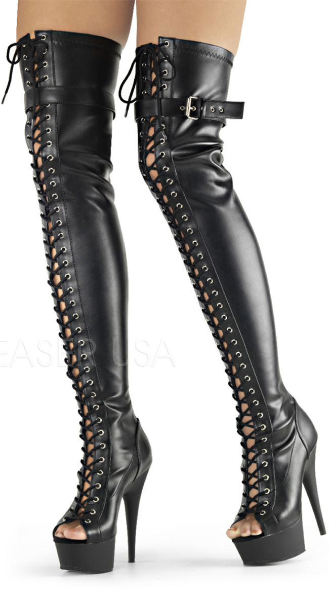 Delight Peep Toe Thigh Boot, Lace Up Thigh High Boots, High Heel Boots