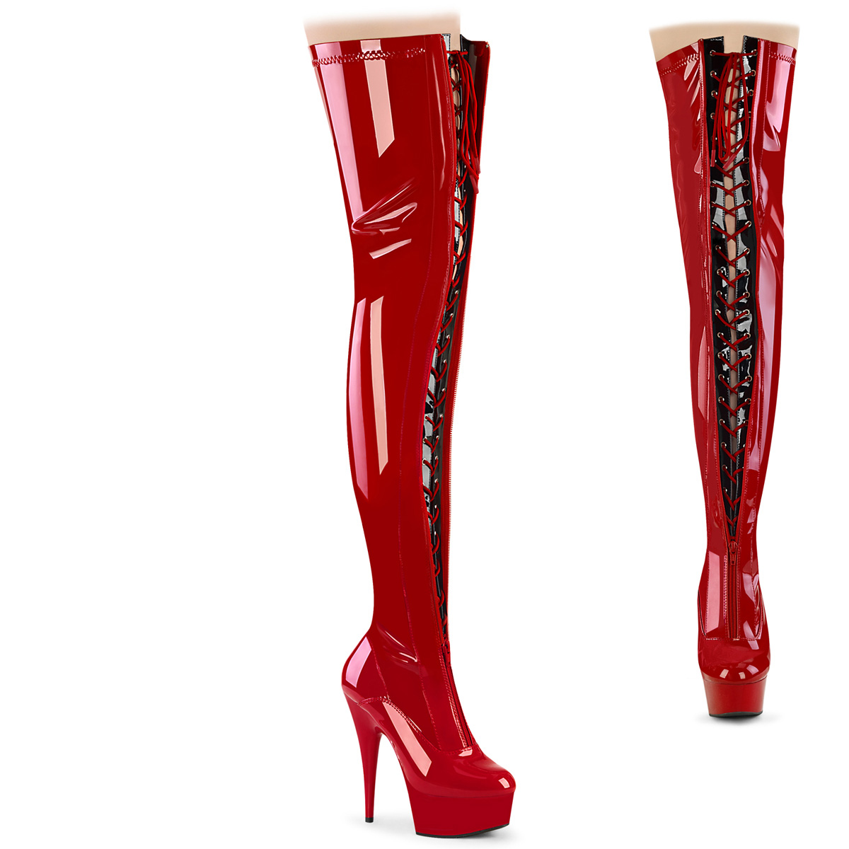 *6 Heel, 1 3/4 PF Two Tone Thigh High Boot, Front Zip