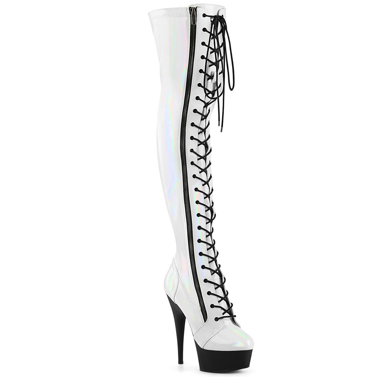6" Heel, 1 3/4" PF Stretch Lace-Up OTK Boot, Outer Zip