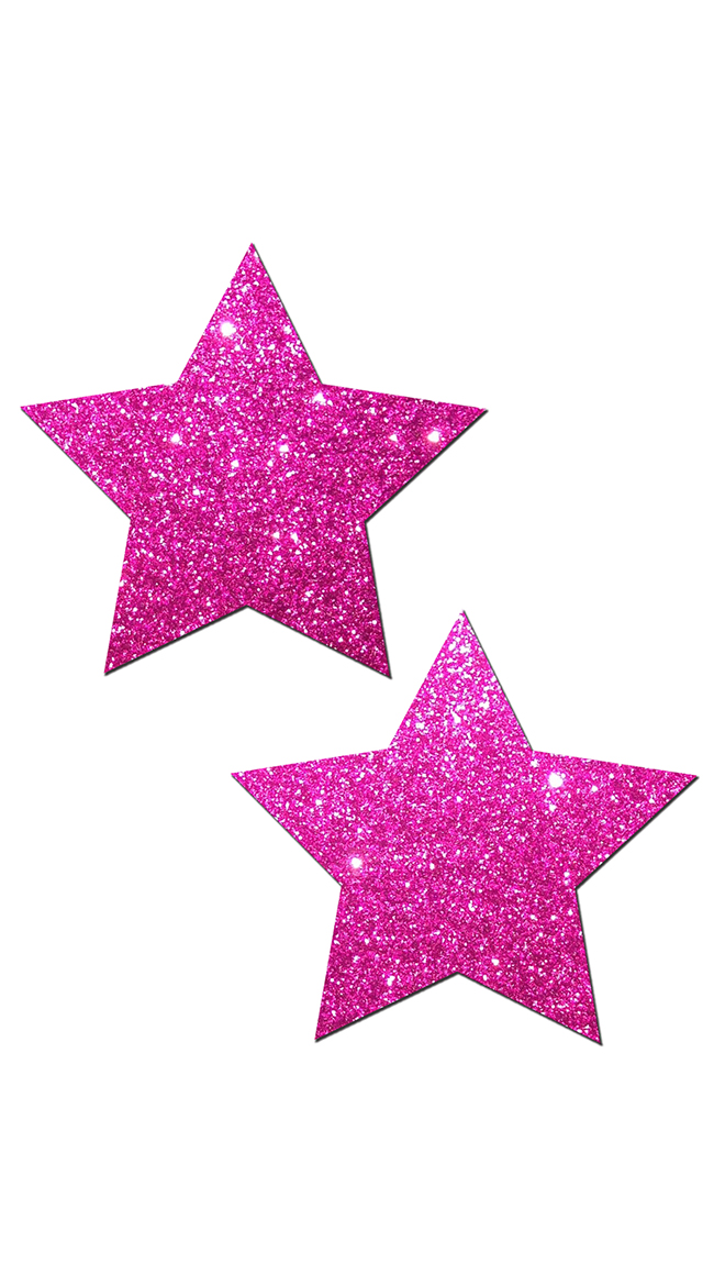 Hot Pink Glittering Star Pasties, Pink Star Nipple Pasties, Glitter Hot ...