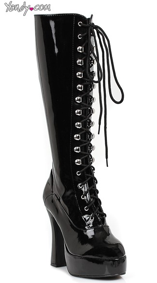 Knee High Lace Up Platform Motor Boot, Knee High Boots, Moto Boots