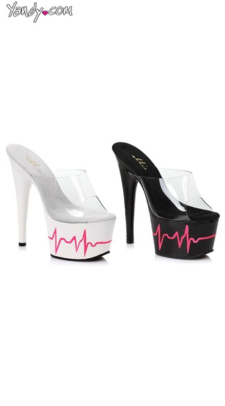 7 Inch Heart Beat Design Mules, Heart Beat Print Shoes - Yandy.com