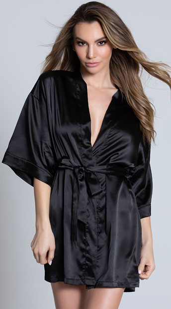 Short Sleeve Satin Robe, Short Satin Robe, Mini Robe