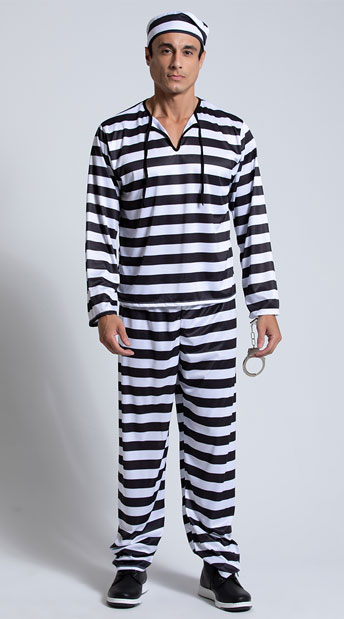 Men's Convict Costume, Jailbird Halloween Costume, Mens Jail Costume ...