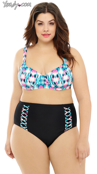 2019 tie dyed plus size high waisted swimwear