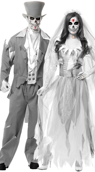 Ghost Bride and Groom Couples Costume, Ghost Groom Costume, Skeleton ...