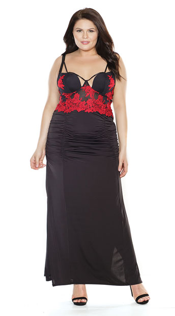 black dress with red roses plus size