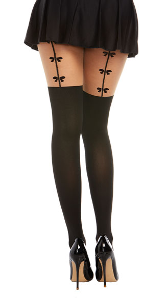 Bow Garter Illusion Pantyhose, Sheer Opaque Hosiery - Yandy.com