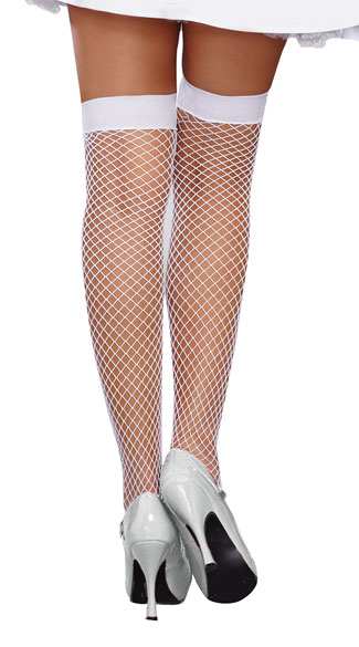 Plus Size Opaque Top Thigh-high Fishnet Stockings, plus size fishnet ...