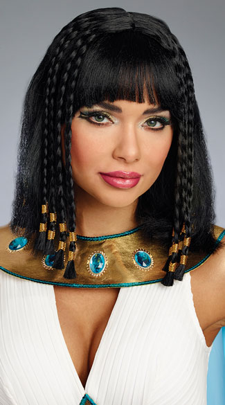 Parrucca Donna Cleopatra Regina D'Egitto – Capelli Neri Lisci Per Costume E Accessori