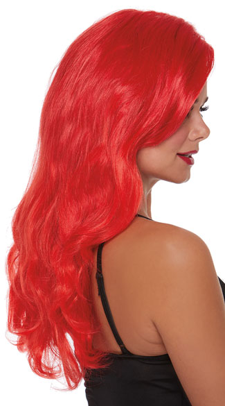 Wavy Jessica Wig Bright Red Side Part Wig 