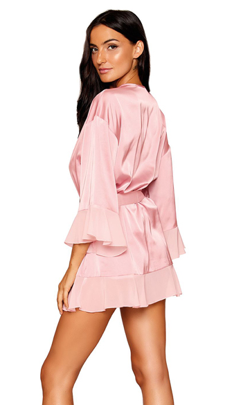 Satin Robe and Flounce Teddy Set