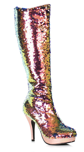 4 Inch Mermaid Flip Sequins Boot, Sequin Heel Boot - Yandy.com