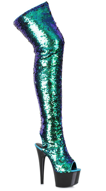 Striking Sequin Over The Knee Boot, Sequin Boots - Yandy.com