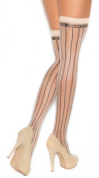Pinstripe One Size Fits Most Womens Satin Bow Pinstriped Thigh High Stockings
