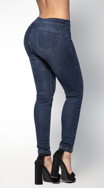 Fawn Side Zipper Butt Lifting Jeans, Blue Stretch Skinny Jeans - Yandy.com