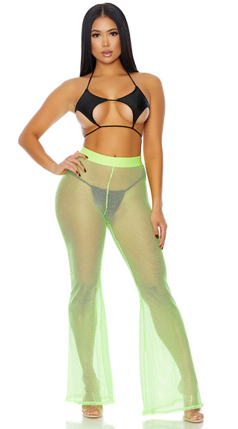 neon green and black pants