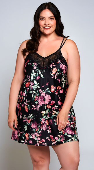 Plus Size Lucia Floral Print Chemise, Spring Satin Sleepwear - Yandy.com