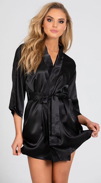 Lip Locked Satin Robe, Satin Robe with Matching Sash - Yandy.com