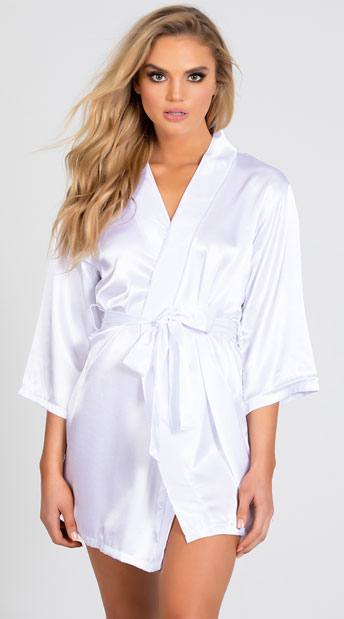 Lip Locked Satin Robe, Satin Robe with Matching Sash - Yandy.com