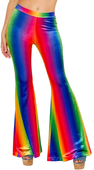 Rainbow Velvet Bell Bottom Pant, Rainbow Pants, Rainbow Dance Pants