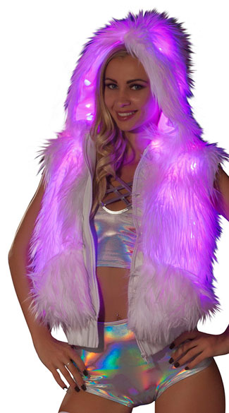 White Faux Fur Light-Up Vest, Fur Vest, Light Up Furry Vest