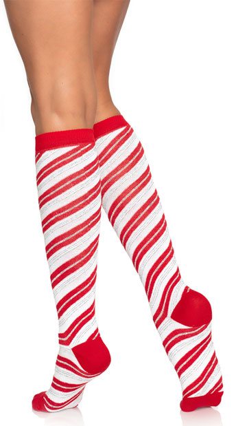 Candy Cane Knee High Socks, Striped Knee High Socks - Yandy.com