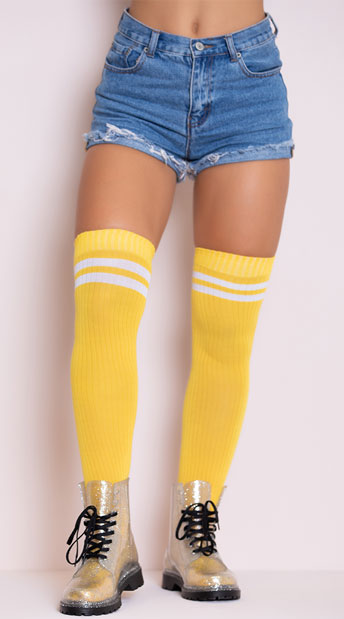 Ribbed Athletic Thigh High Stockings, Athletic Socks, Halloween Socks