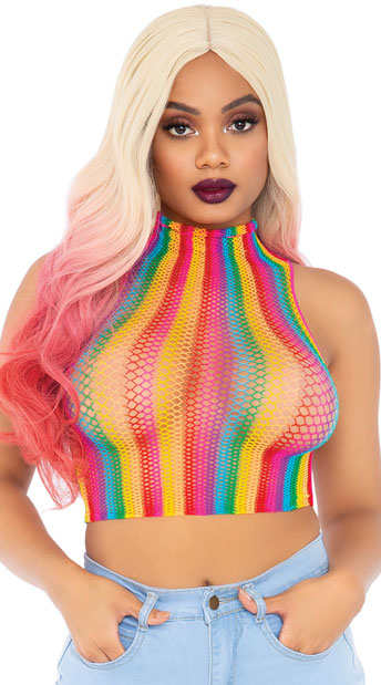 rainbow fishnet shirt