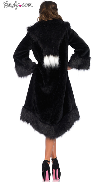 Satin Lined Faux Fur Coat, Black Faux Fur Coat, Black and Purple Coat