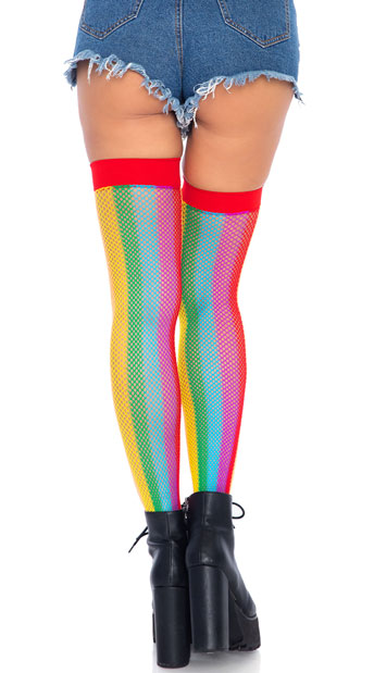 Rainbow Love Thigh High Stockings Rainbow Fishnet Stockings Yandy Com