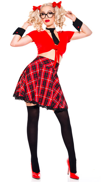 Flirty Prep School Girl Costume, Red School Girl Costume -3019