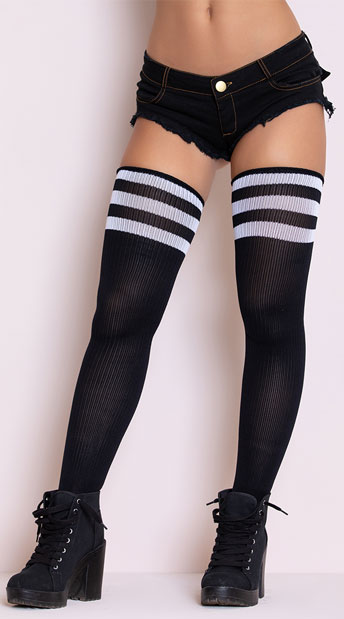 Hip high stockings Athletic Striped Thigh Highs Striped Thigh High Socks Black And White Striped Stockings