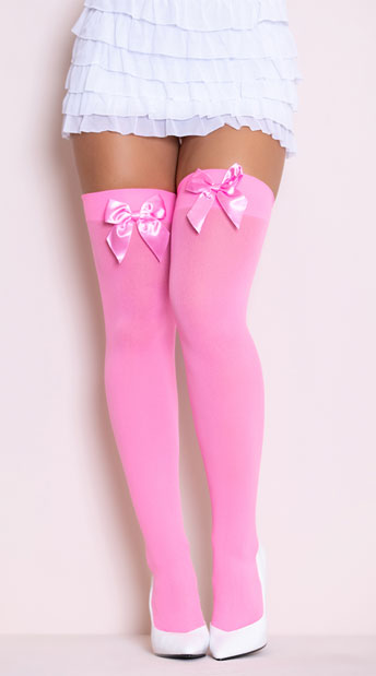 Opaque Thigh Highs With Satin Bow Costume Hosiery Costume Thigh High